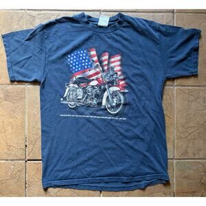 Vintage Motorcycle American Flag Graphic T-Shirt Tultex Large USA Biker Tee